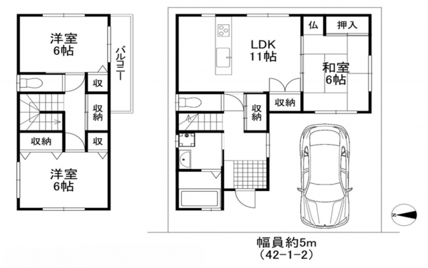 泉佐野市鶴原、中古一戸建ての間取り画像です