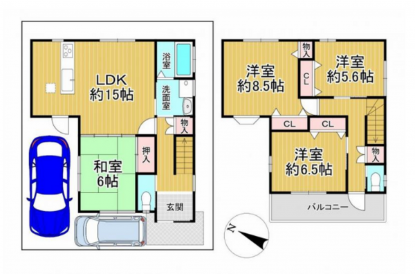 泉佐野市旭町、中古一戸建ての間取り画像です