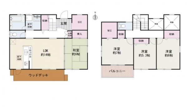 泉南郡熊取町つばさが丘西、中古一戸建ての間取り画像です