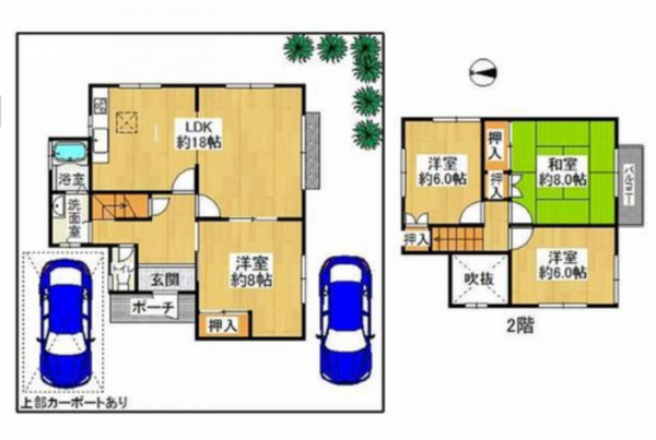 泉南郡熊取町南山の手台、中古一戸建ての間取り画像です
