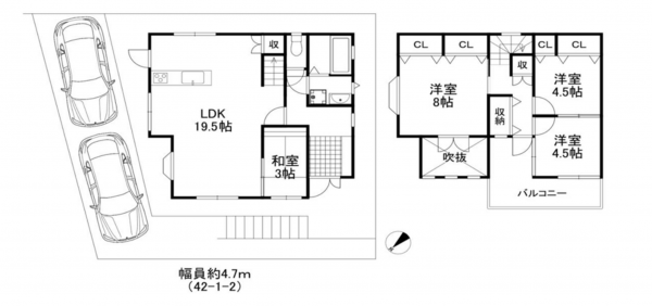 泉佐野市泉ケ丘、中古一戸建ての間取り画像です