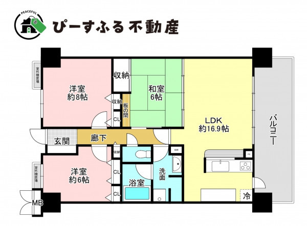 貝塚市清児、マンションの間取り画像です