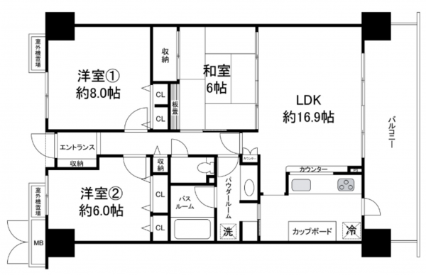 貝塚市清児、マンションの間取り画像です