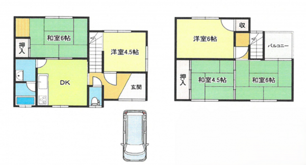 岸和田市荒木町、中古一戸建ての間取り画像です