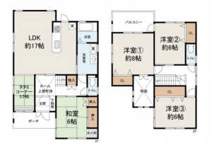 貝塚市東山、中古一戸建ての間取り画像です