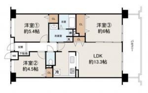 貝塚市窪田、マンションの間取り画像です