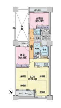 岸和田市岸城町、マンションの間取り画像です