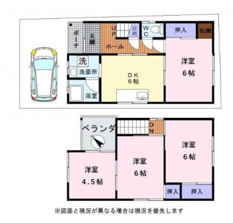 岸和田市八阪町、中古一戸建ての間取り画像です