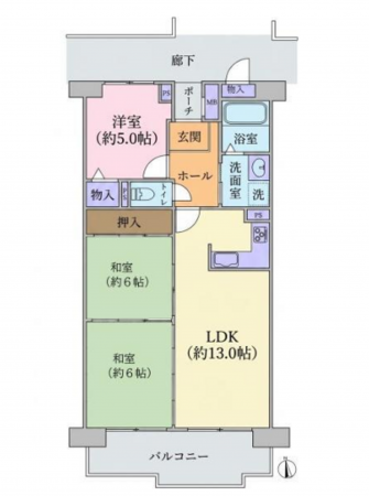 貝塚市地蔵堂、マンションの間取り画像です