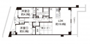 貝塚市澤、マンションの間取り画像です