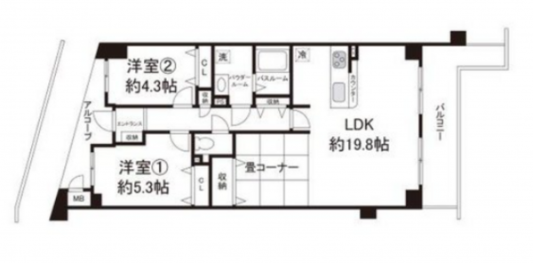 貝塚市澤、マンションの間取り画像です