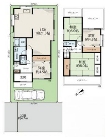 岸和田市松風町、中古一戸建ての間取り画像です
