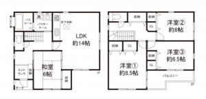 岸和田市下池田町、中古一戸建ての間取り画像です