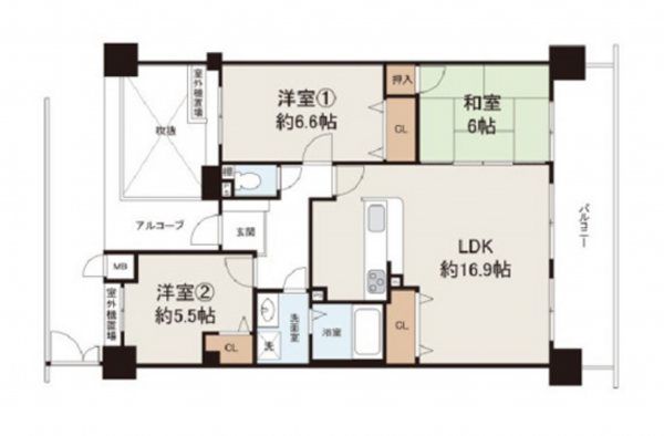 岸和田市土生町、マンションの間取り画像です
