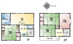 貝塚市麻生中、中古一戸建ての間取り画像です