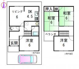 岸和田市松風町、中古一戸建ての間取り画像です