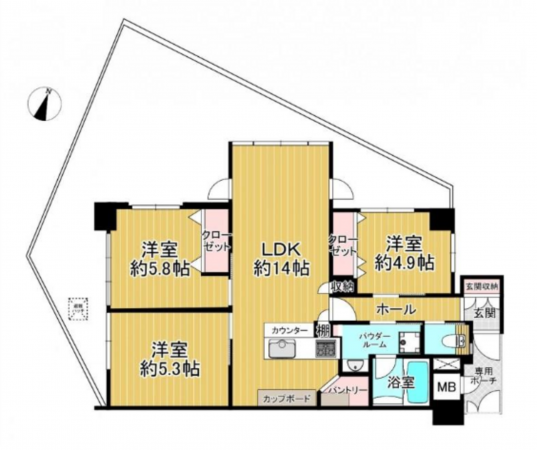 泉南郡熊取町大久保北、マンションの間取り画像です