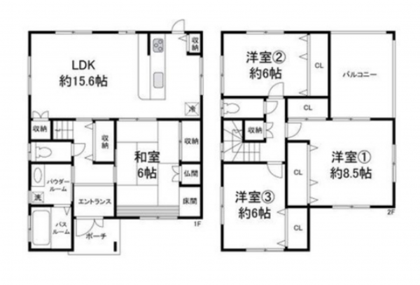 泉佐野市鶴原、中古一戸建ての間取り画像です