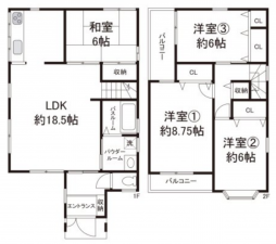 泉佐野市長滝、中古一戸建ての間取り画像です