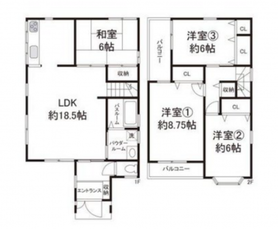 泉佐野市長滝、中古一戸建ての間取り画像です