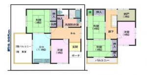 岸和田市松風町、中古一戸建ての間取り画像です