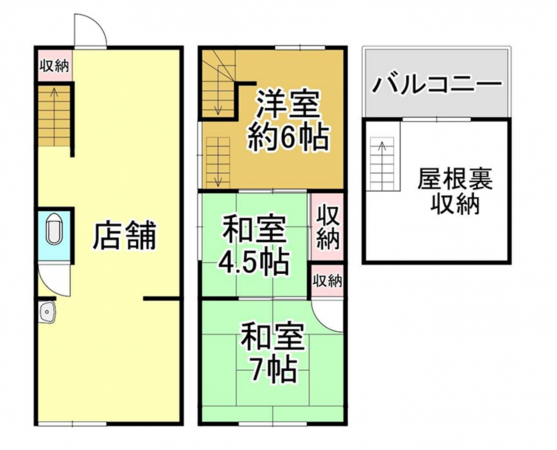 岸和田市下池田町、収益物件/店舗付住宅の間取り画像です