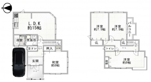貝塚市澤、中古一戸建ての間取り画像です