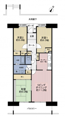貝塚市海塚、マンションの間取り画像です
