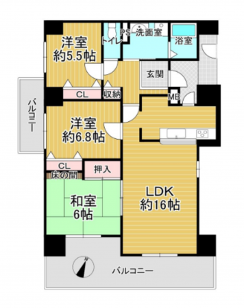 貝塚市二色、マンションの間取り画像です