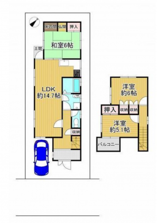 泉佐野市鶴原、中古一戸建ての間取り画像です