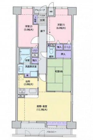 岸和田市上野町東、マンションの間取り画像です