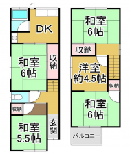 岸和田市大手町、中古一戸建ての間取り画像です
