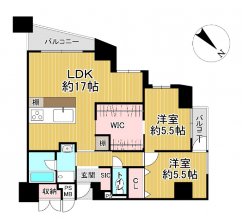 泉南郡熊取町大久保南、マンションの間取り画像です