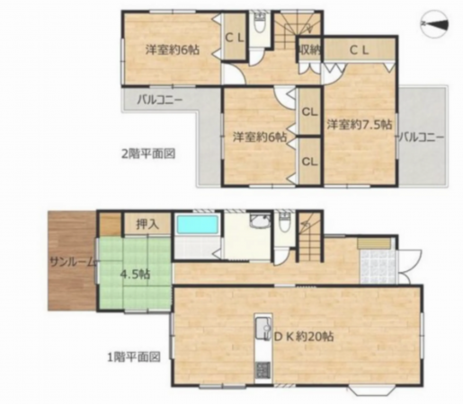 泉佐野市鶴原、中古一戸建ての間取り画像です