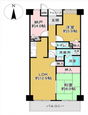 貝塚市澤、マンションの間取り画像です