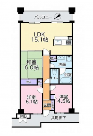岸和田市港緑町、マンションの間取り画像です