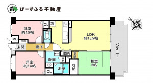 貝塚市窪田、マンションの間取り画像です