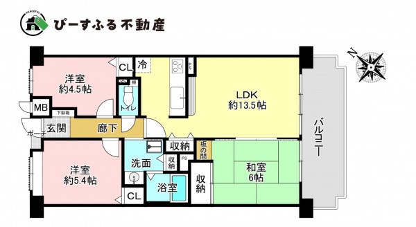 貝塚市窪田、マンションの間取り画像です