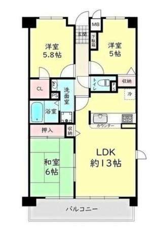 貝塚市窪田、マンションの間取り画像です