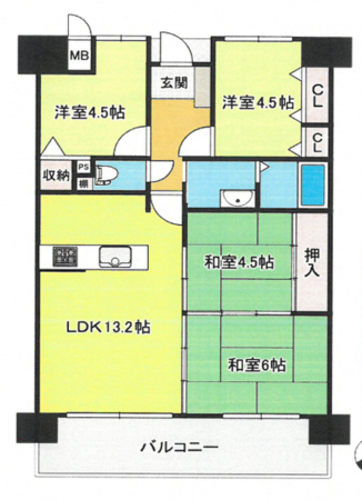 岸和田市南町、マンションの間取り画像です