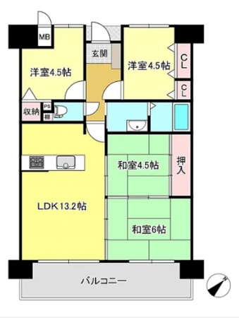 岸和田市南町、マンションの間取り画像です