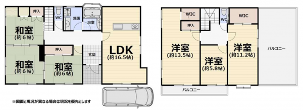 貝塚市蕎原、中古一戸建ての間取り画像です