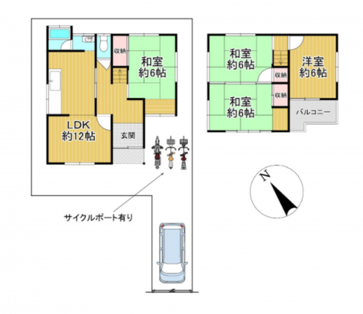岸和田市箕土路町、中古一戸建ての間取り画像です