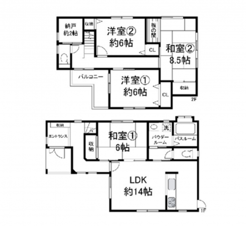 岸和田市西大路町、中古一戸建ての間取り画像です