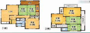 泉南郡熊取町山の手台、中古一戸建ての間取り画像です