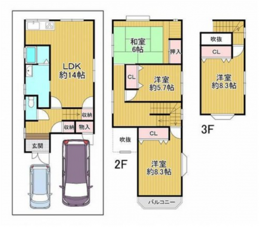 泉佐野市葵町、中古一戸建ての間取り画像です