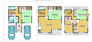 岸和田市松風町、中古一戸建ての間取り画像です