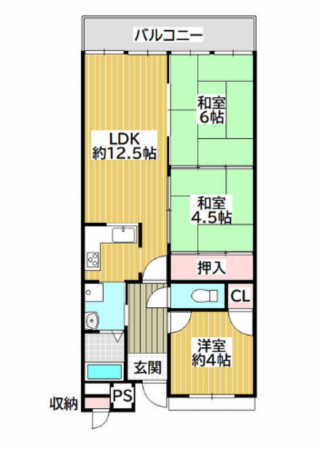 貝塚市地蔵堂、マンションの間取り画像です