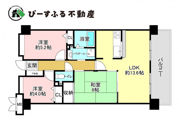岸和田市荒木町、マンションの間取り画像です