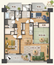 岸和田市岸城町、マンションの間取り画像です